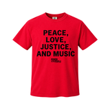 Peace, Love, Justice & Music Red Tee